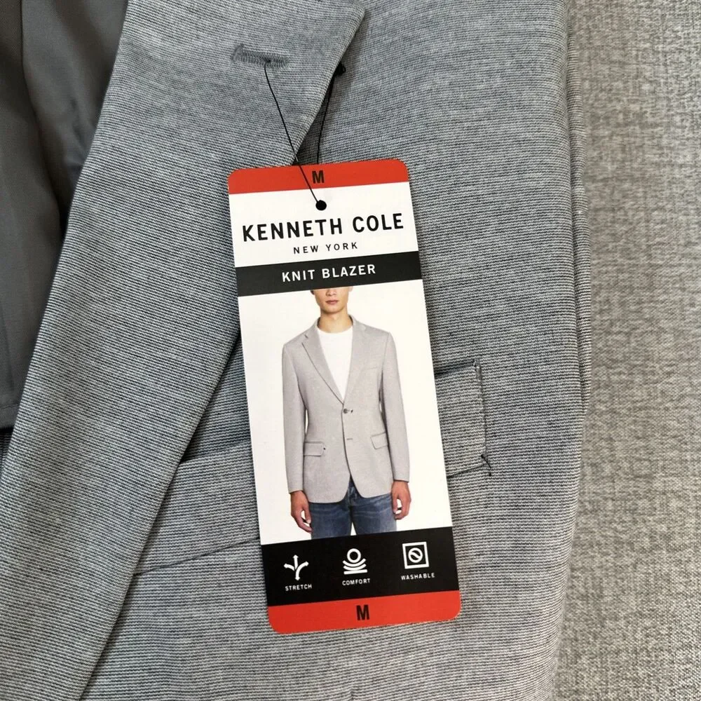 Kenneth Cole Men's New York Knit Blazer Classic Fit Jacket, Gray, Size M